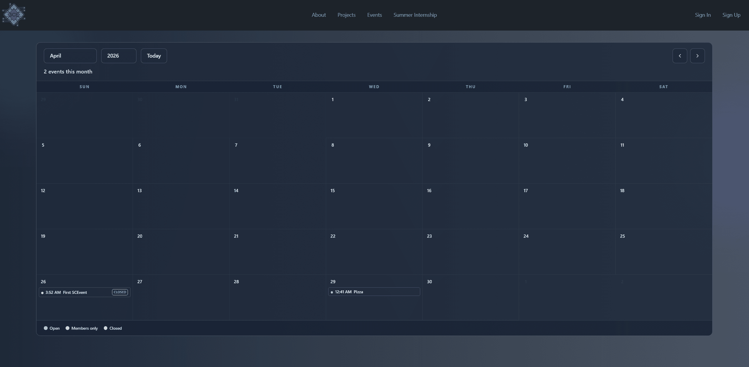 SCEvents - Project screenshot